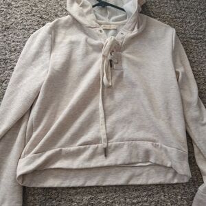 Juniors Hologram Tie Front Cream Hoodie Cropped Size M/FITS S